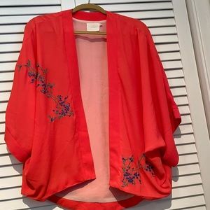 Kimono, jacket, dark coral color with embroider